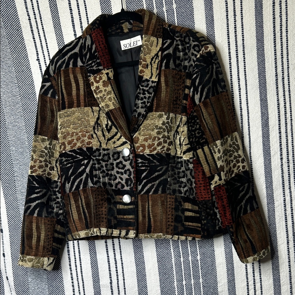 Vintage Solei Patchwork Animal Print Blazer Jacket